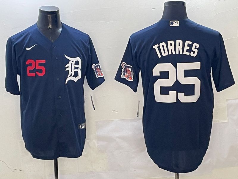 Men Detroit Tigers 25 Torres Drak Blue Game 2025 Nike MLB Jersey style 3128